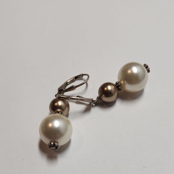 Sterling Silver Faux Pearl Drop Earrings - Picture 3 of 4